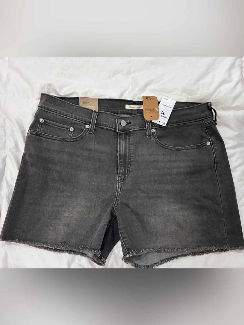 Levi's Charcoal Gray black‎ 4 inch raw edge Denim Shorts